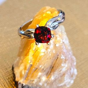 Garnet and Sterling Silver Handmade Ring (Size 7)